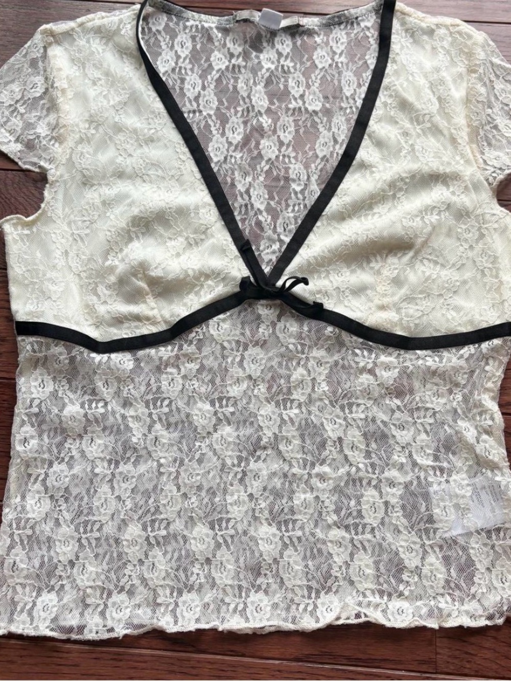 Kimchi Blue Ivory Lace Chemise with Black Trim